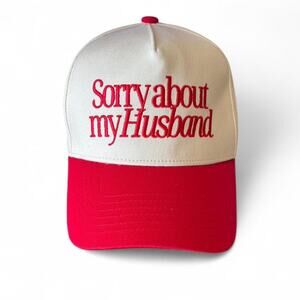 90s Vintage Red & Cream Trucker Hat – Novelty Slogan fits XXL